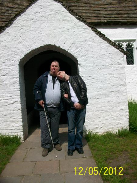 Nick and Rob outside St. Teilo's church, St. Fanans, National History Museum of Wales